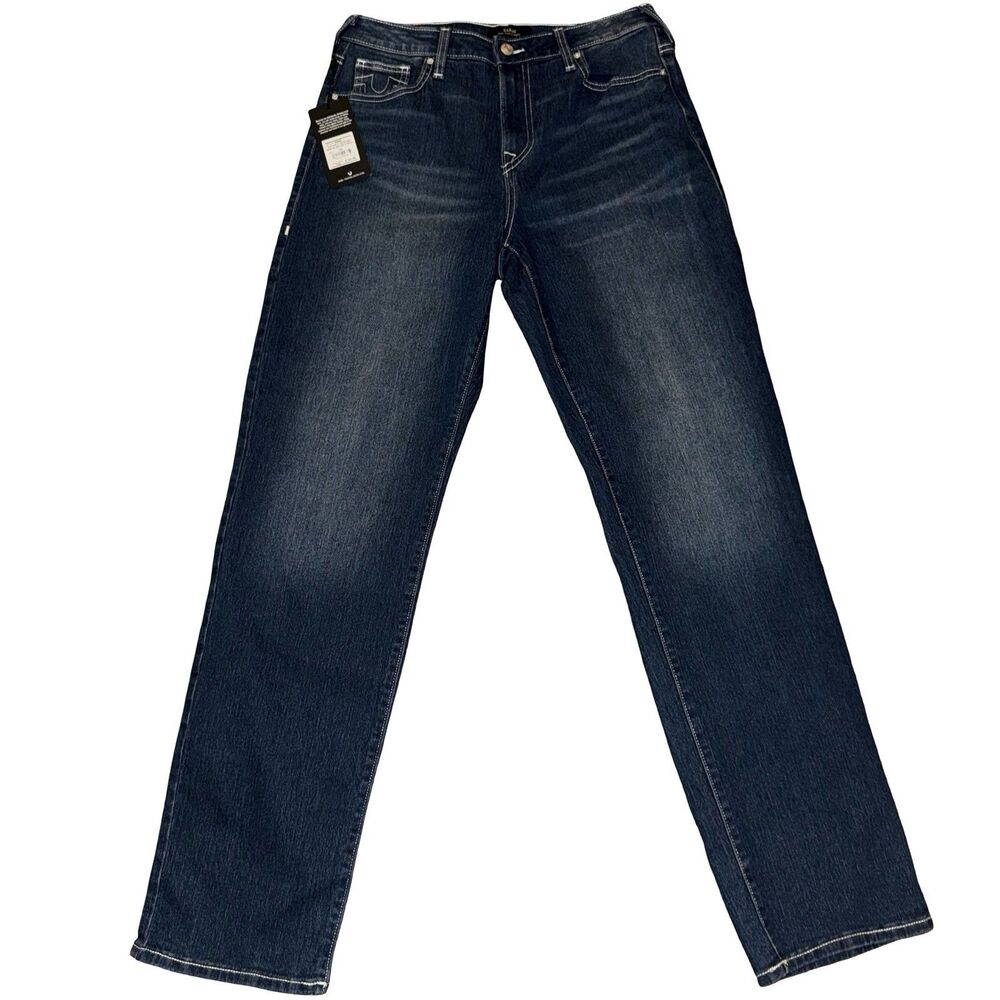 NWT True Religion Sarah High Rise Straight Blue Jeans W29 Dark Wash